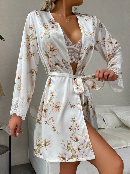 3-Piece Robe Lace Pajamas
