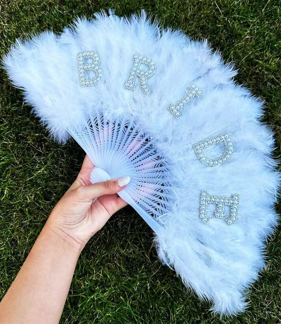 Bride Feather Fan with Pearl