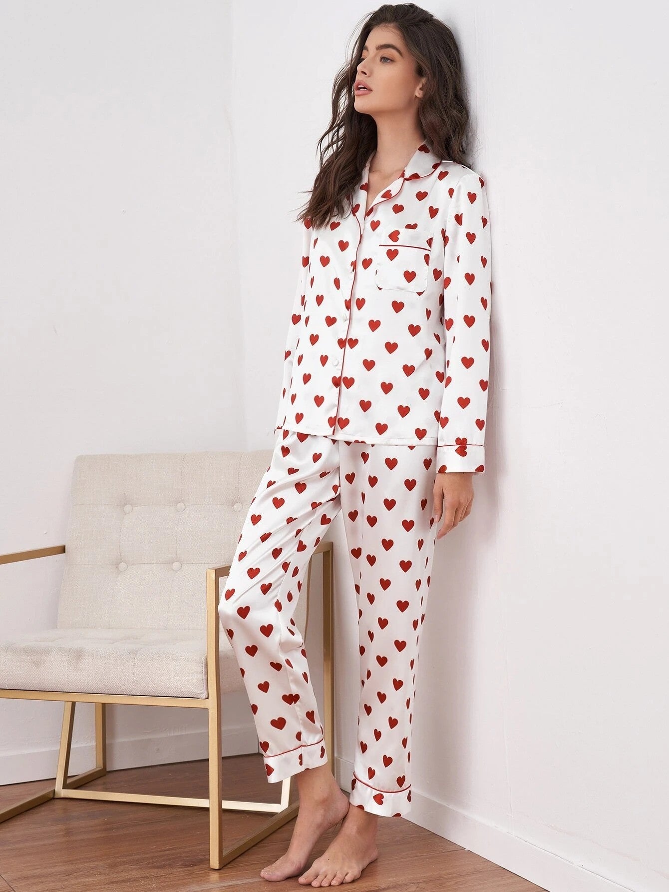Heart Design Silk Pajamas