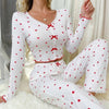 Curling Heart V-neck Long Sleeve Pajamas