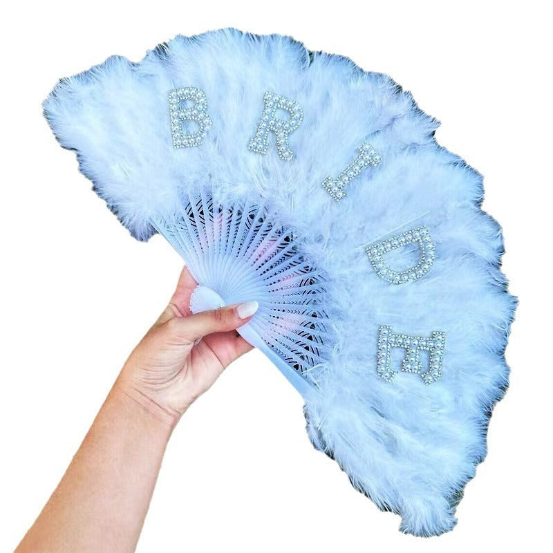 Bride Feather Fan with Pearl