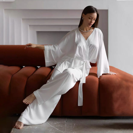 Lace-up Night Robe and Pants Set