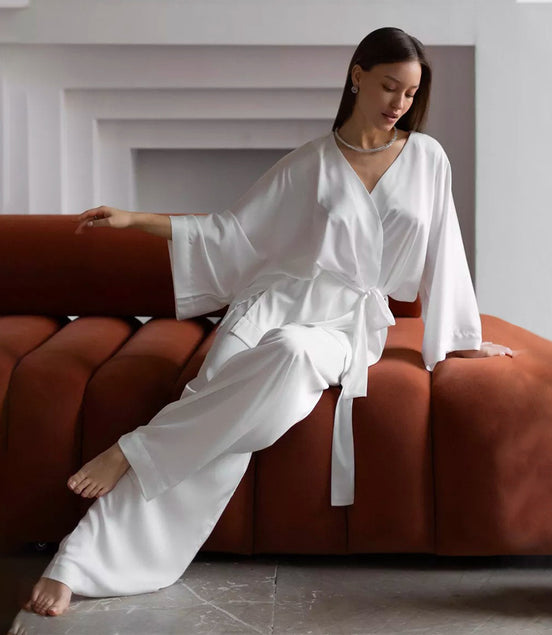 Lace-up Night Robe and Pants Set