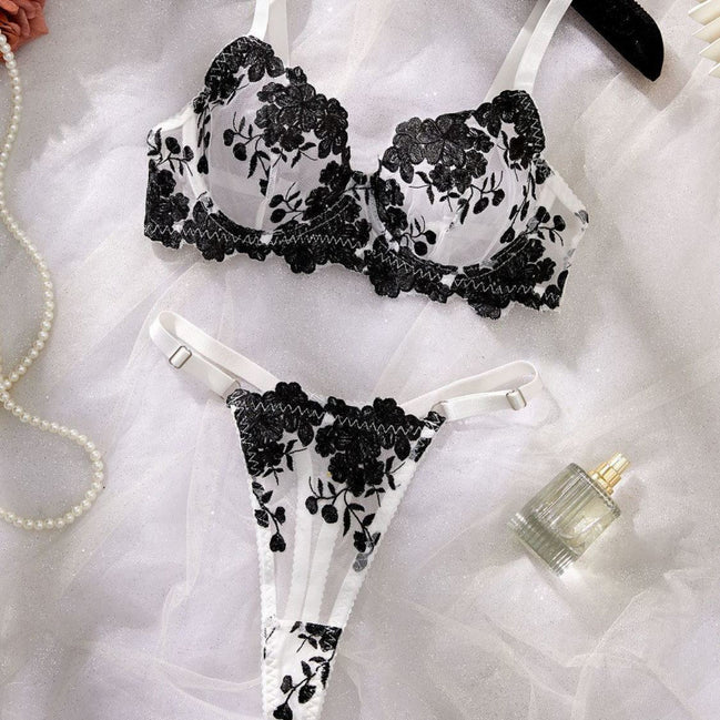 Lace French Bra Embroidery and Thong Set