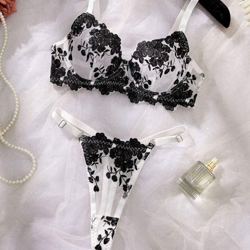 Lace French Bra Embroidery and Thong Set