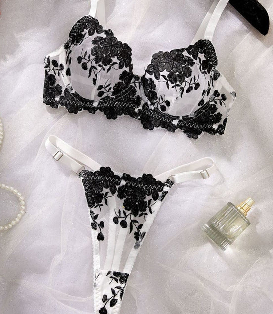 Lace French Bra Embroidery and Thong Set