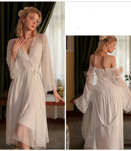 Women's Ice Silk Suspender Lace Two Piece Pajamas