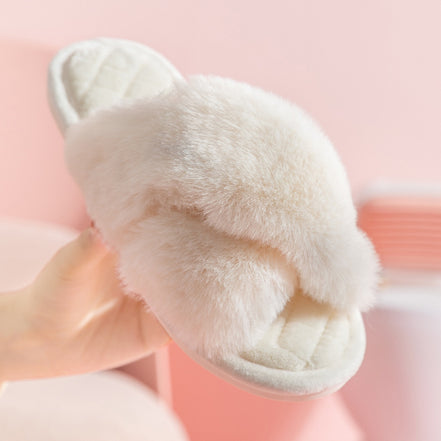 Cross-strap Furry Slippers