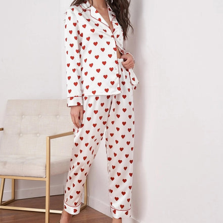 Heart Design Silk Pajamas