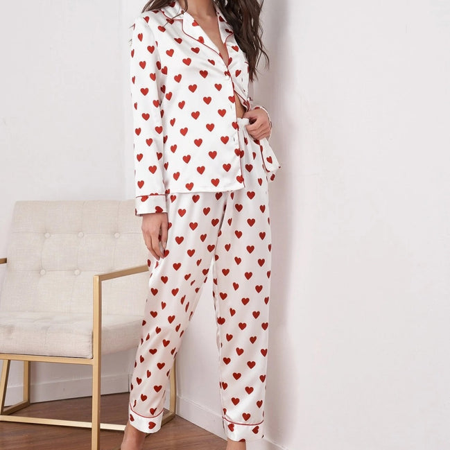 Heart Design Silk Pajamas
