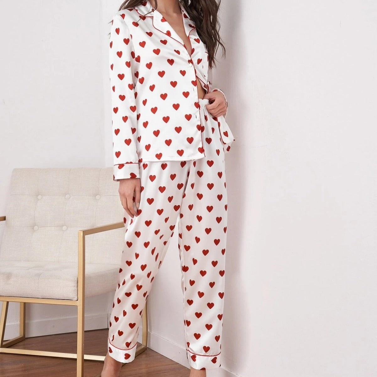 Heart Design Silk Pajamas