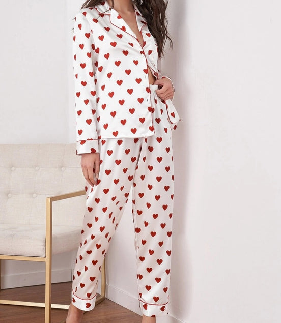 Heart Design Silk Pajamas